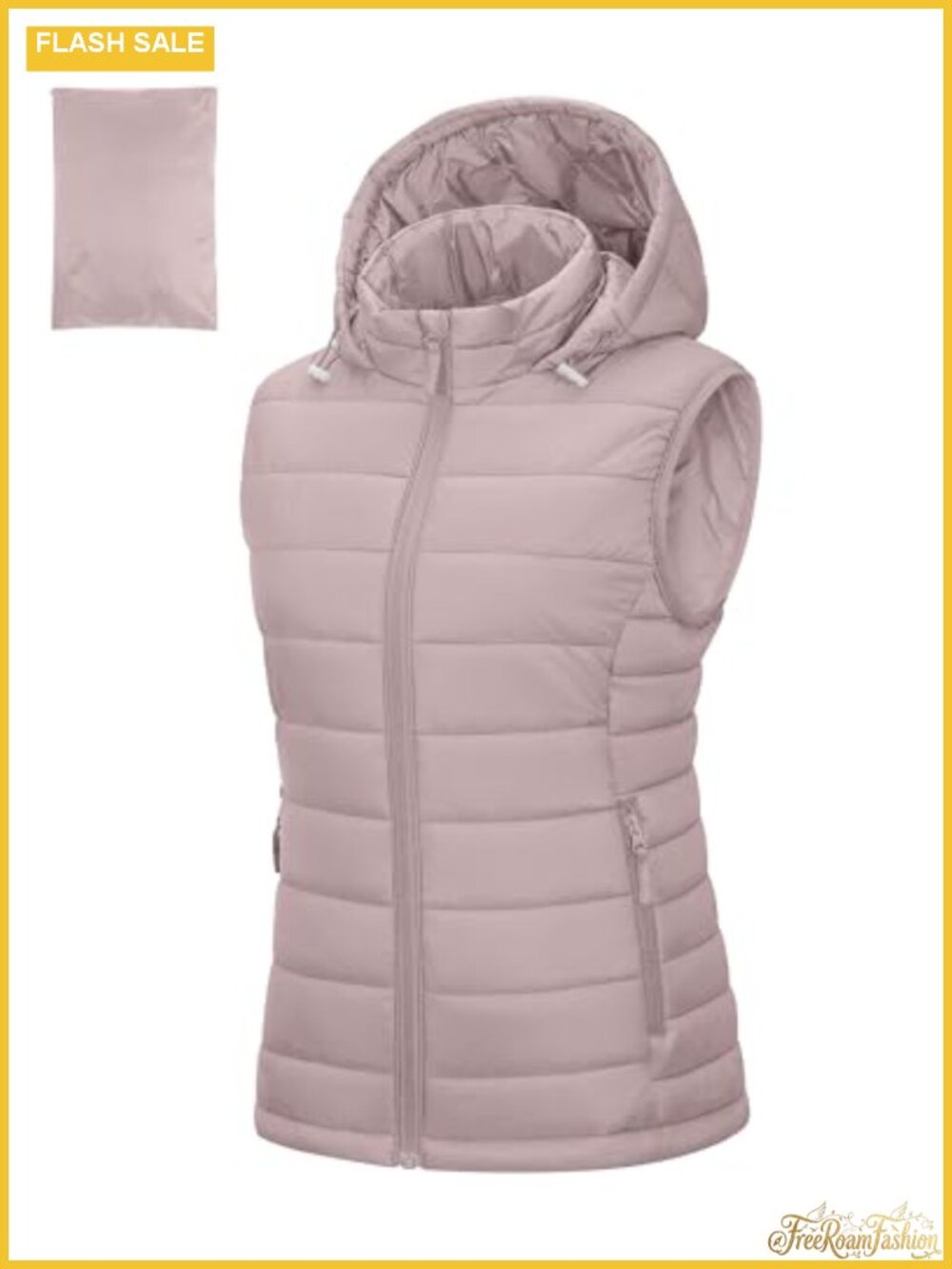 Lightweight Packable Hooded Puffer Vest Nylon Winter Zip Up